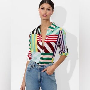 NWT Alice + Olivia Sorbet Stripe Seam 100% Silk Blouse